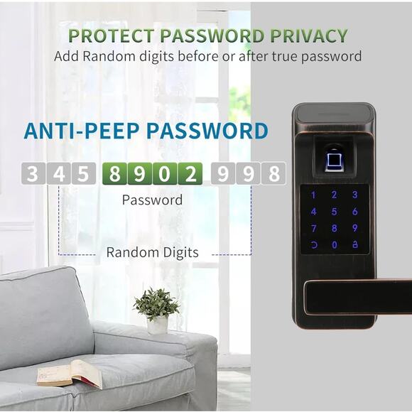 HARFO A01 Fingerprint and Touchscreen Keyless Smart Lever Door Lock Aged Bronze - Picture 4 of 6